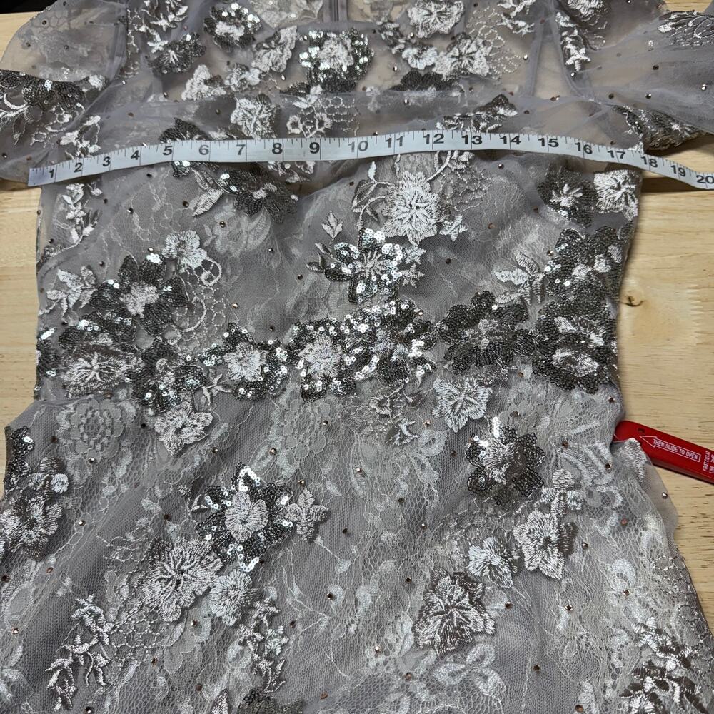Mac Duggal Silver Champagne Embellished Lace Maxi Gown - Picture 7 of 10